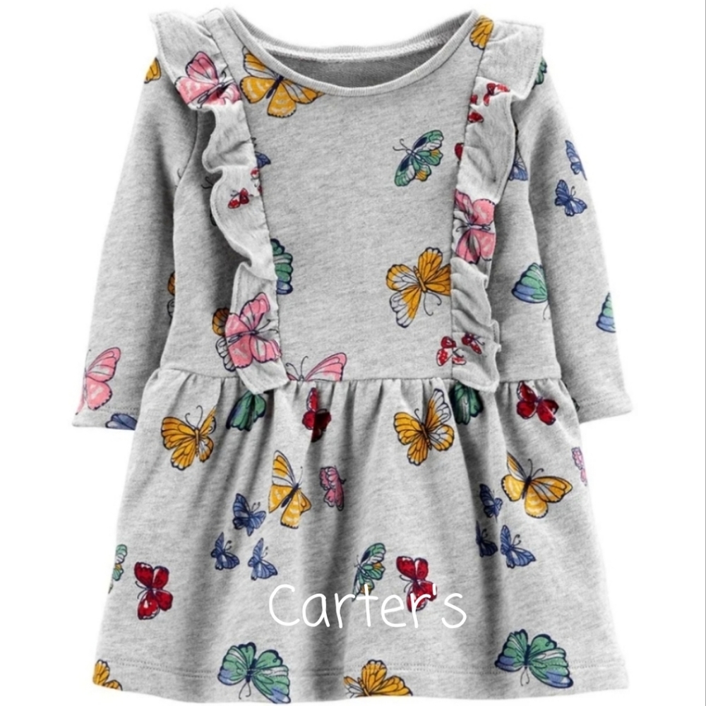 CARTER'S SWEATSHIRT BUTTERFLY DRESS, SIZE 2T